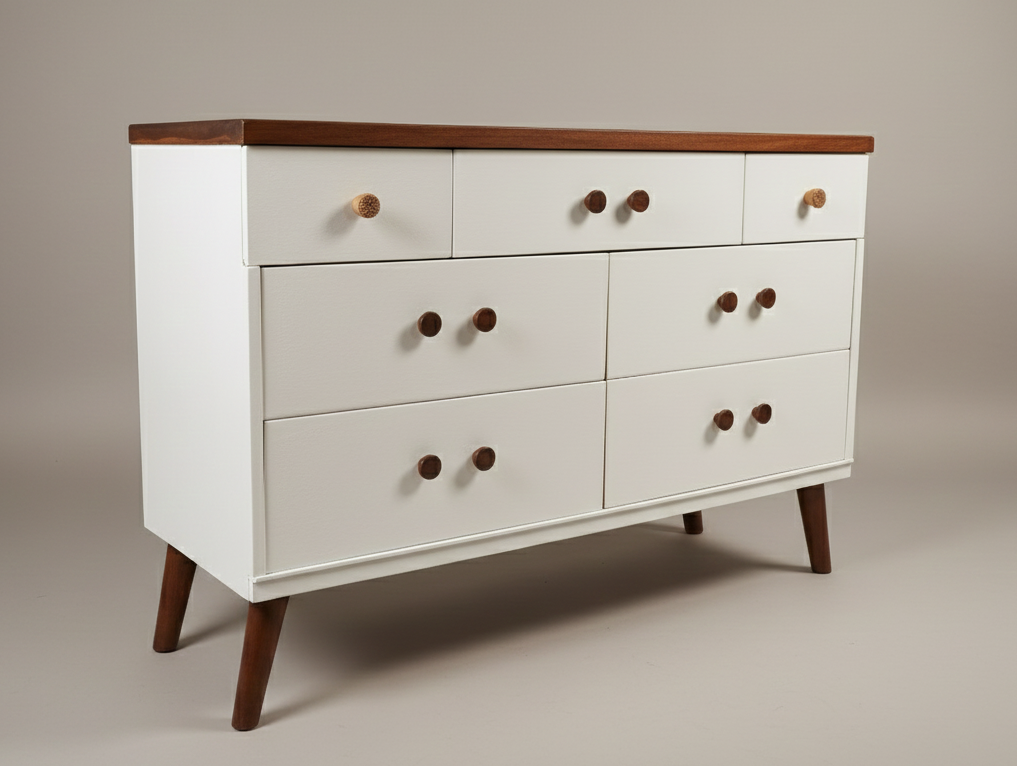 Antique dresser after structural repair and refinishing by The Corner Woodshop in East Greenwich, Rhode Island