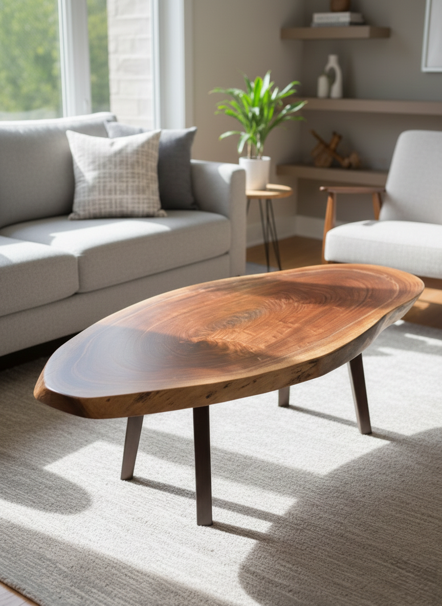 Walnut live edge coffee table handmade in South Kingstown, RI